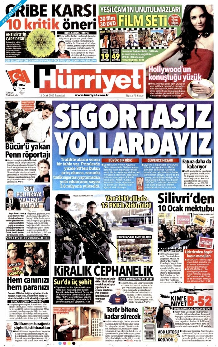 Gazete manşetleri (11 Ocak 2016)