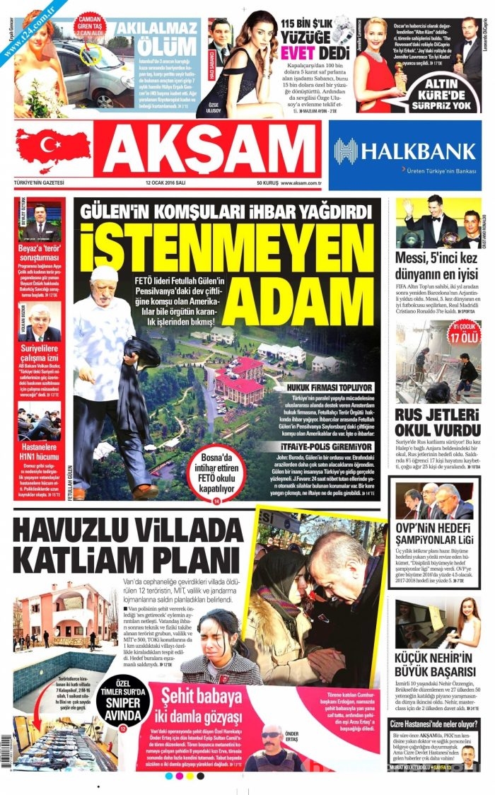 Gazete manşetleri (12 Ocak 2016)