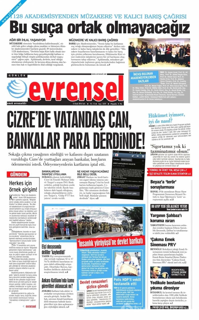 Gazete manşetleri (12 Ocak 2016)