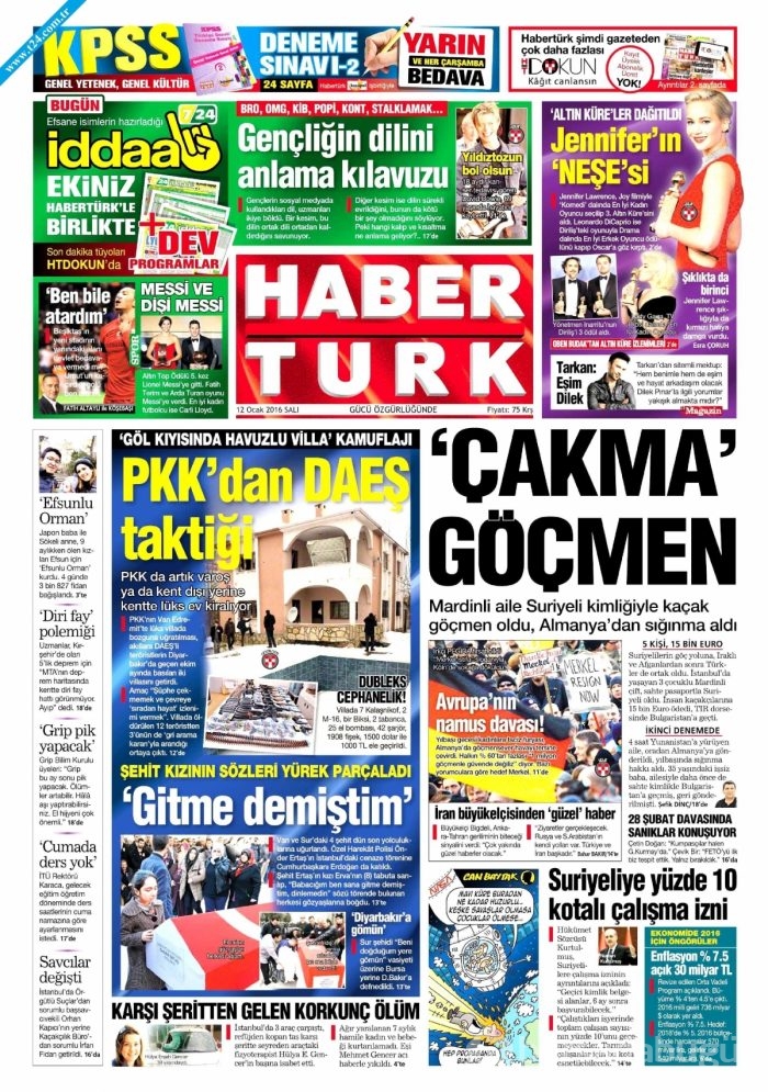 Gazete manşetleri (12 Ocak 2016)
