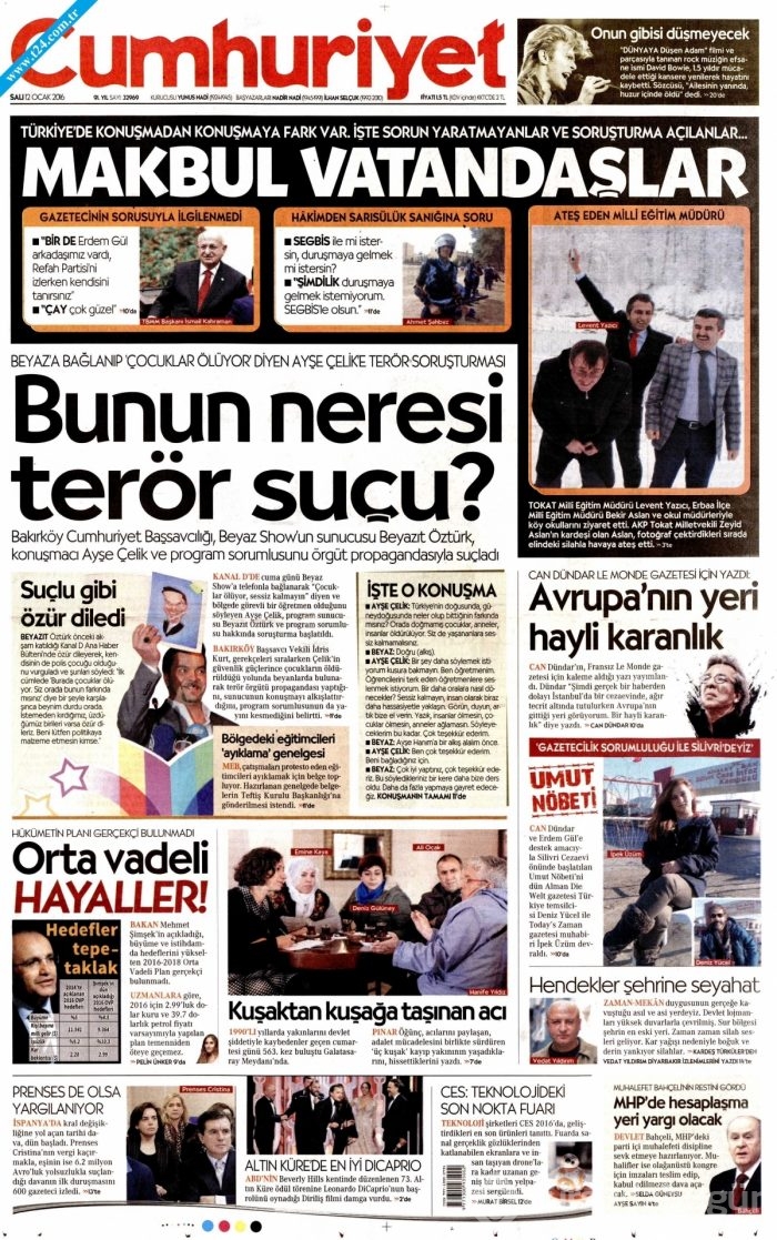 Gazete manşetleri (12 Ocak 2016)