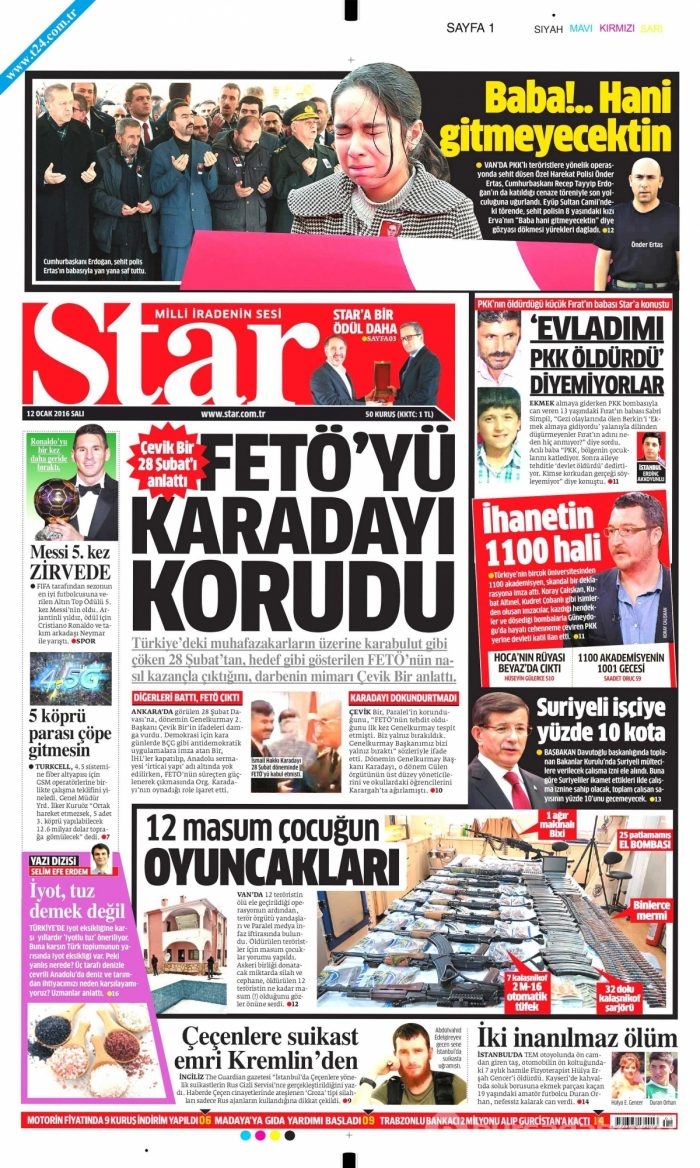 Gazete manşetleri (12 Ocak 2016)
