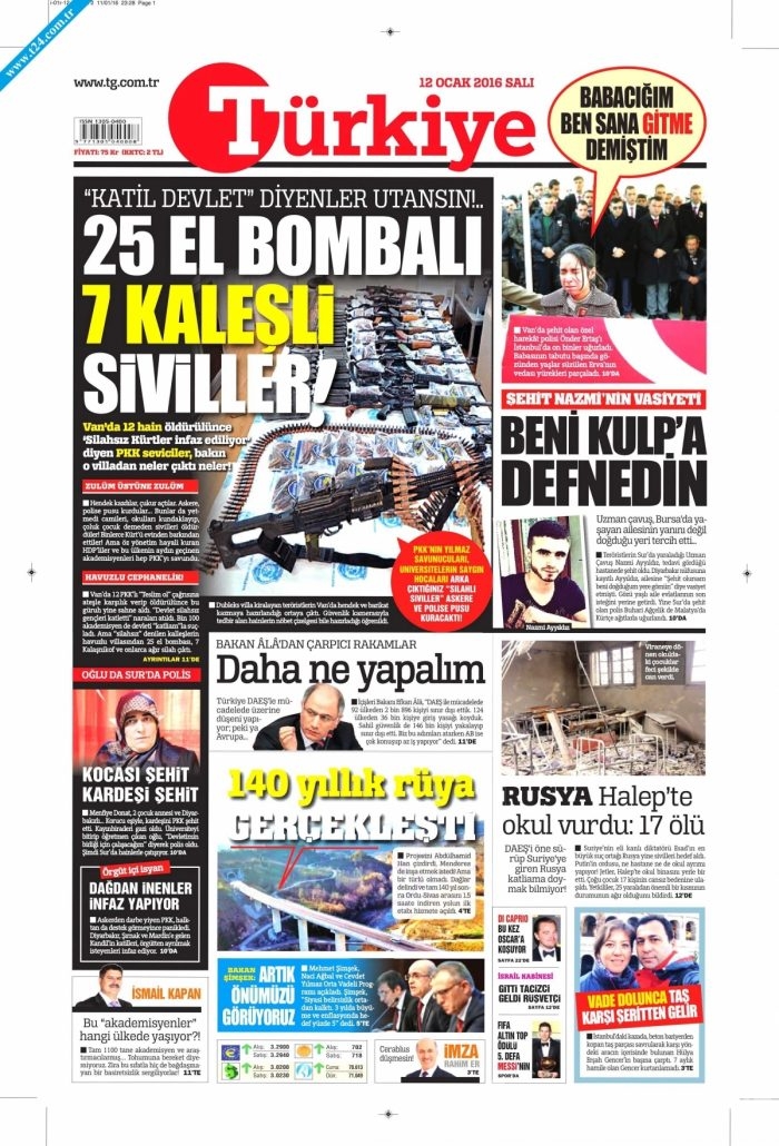 Gazete manşetleri (12 Ocak 2016)