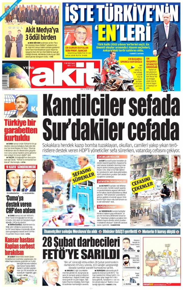 Gazete manşetleri (12 Ocak 2016)