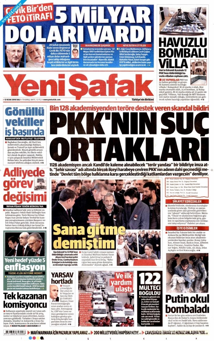 Gazete manşetleri (12 Ocak 2016)