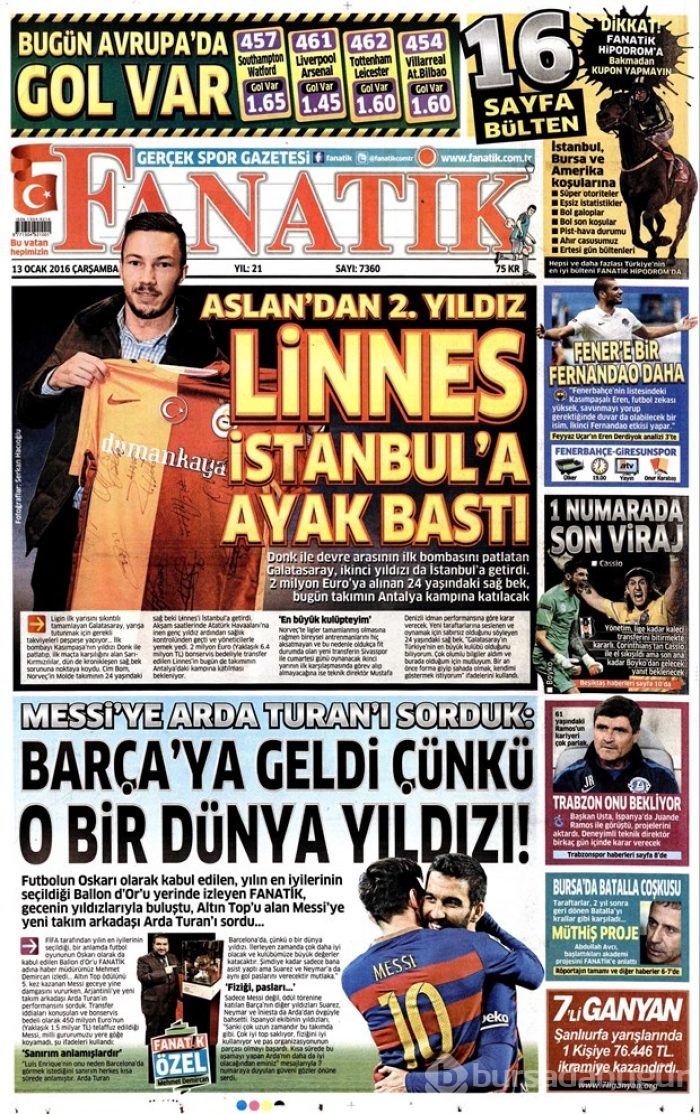 Günün gazete manşetleri  13 Ocak 2016