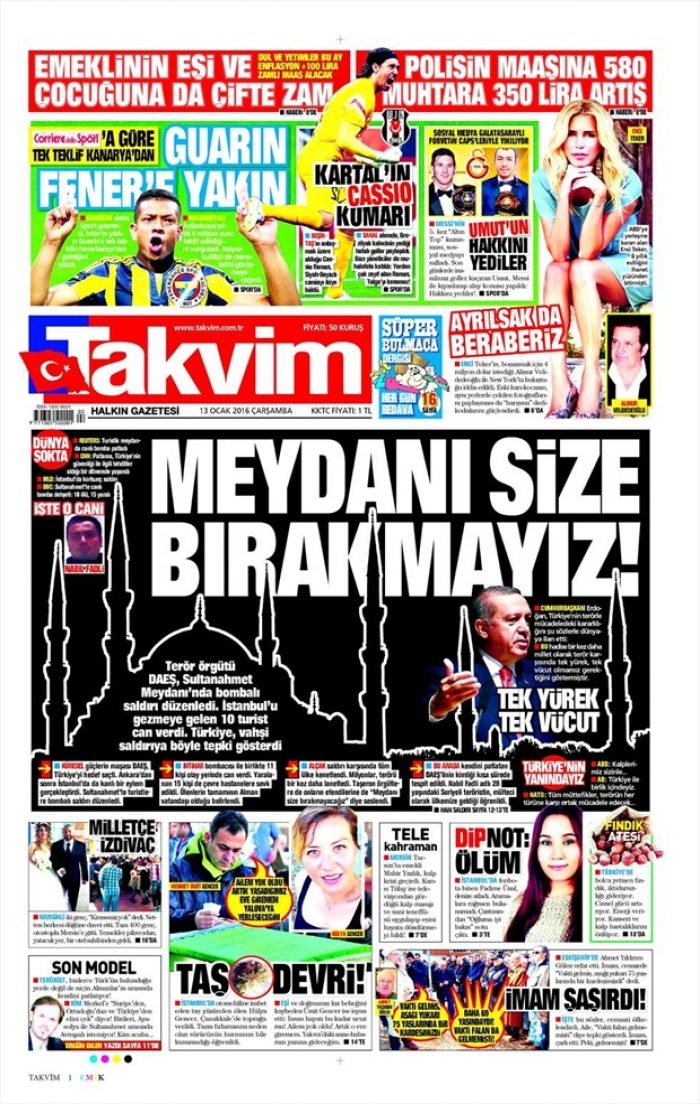 Günün gazete manşetleri  13 Ocak 2016