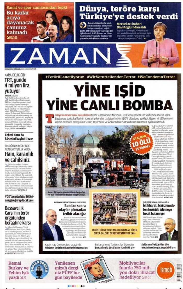 Günün gazete manşetleri  13 Ocak 2016