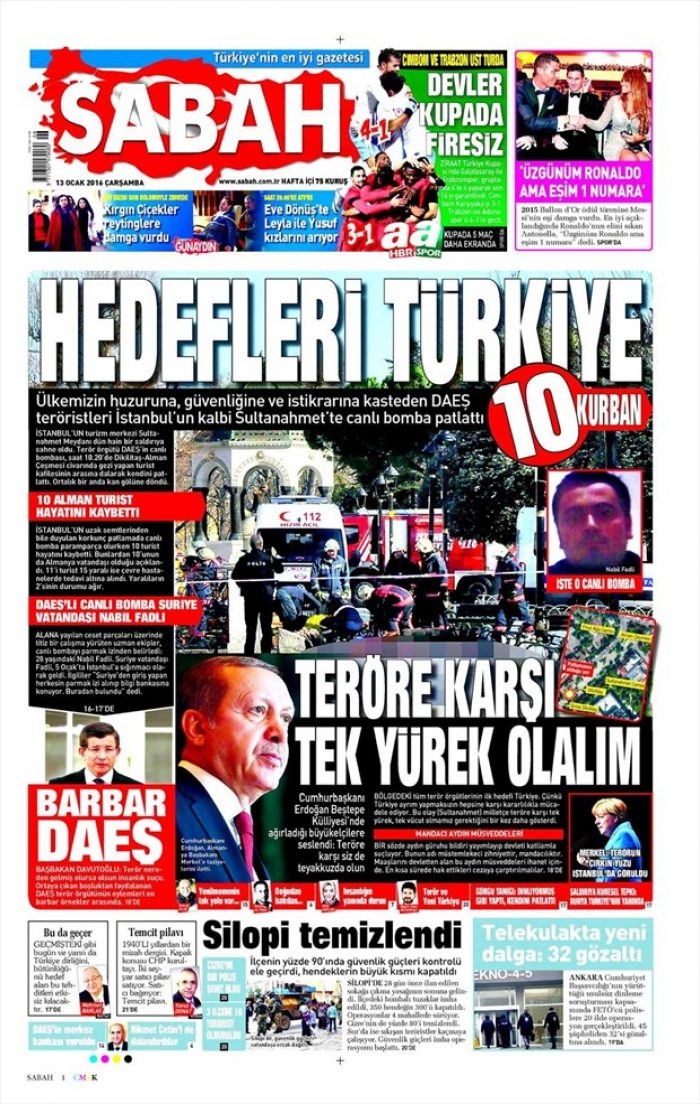 Günün gazete manşetleri  13 Ocak 2016