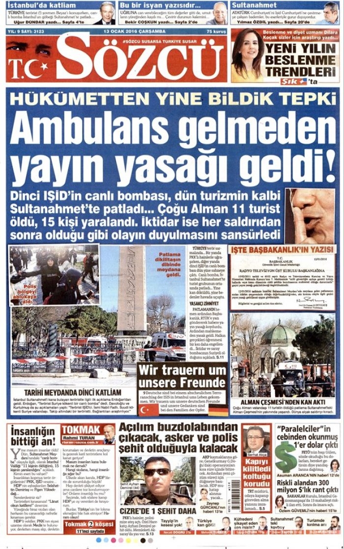 Günün gazete manşetleri  13 Ocak 2016