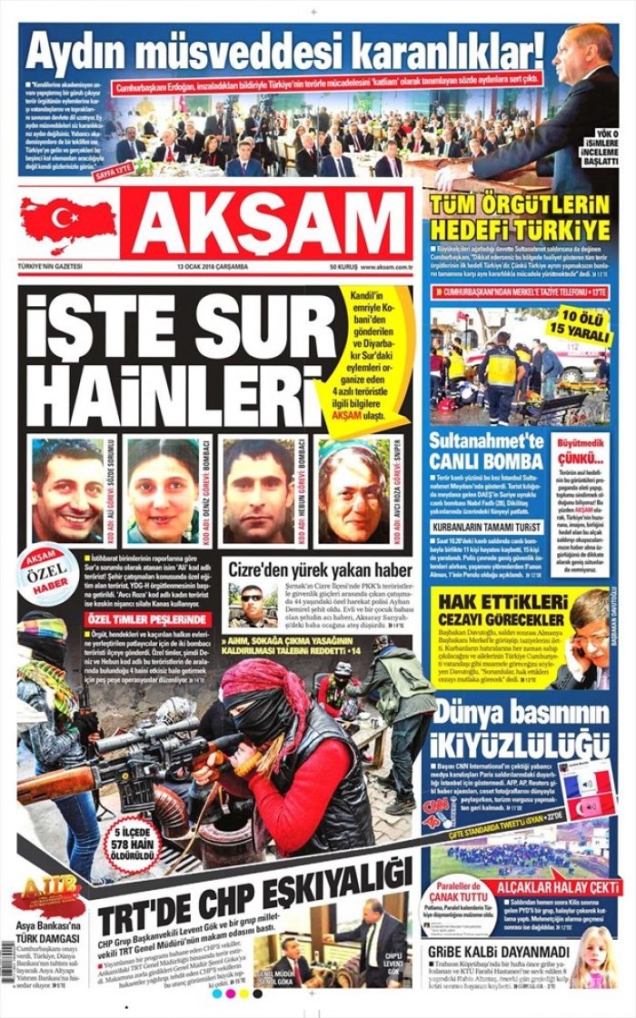 Günün gazete manşetleri  13 Ocak 2016