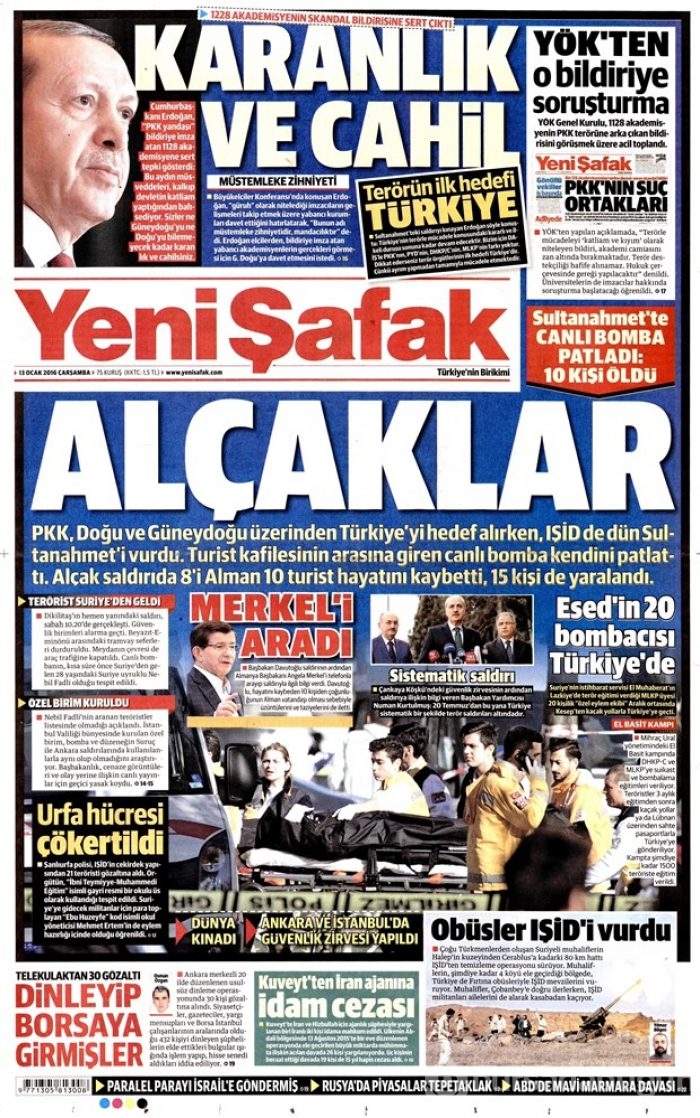 Günün gazete manşetleri  13 Ocak 2016