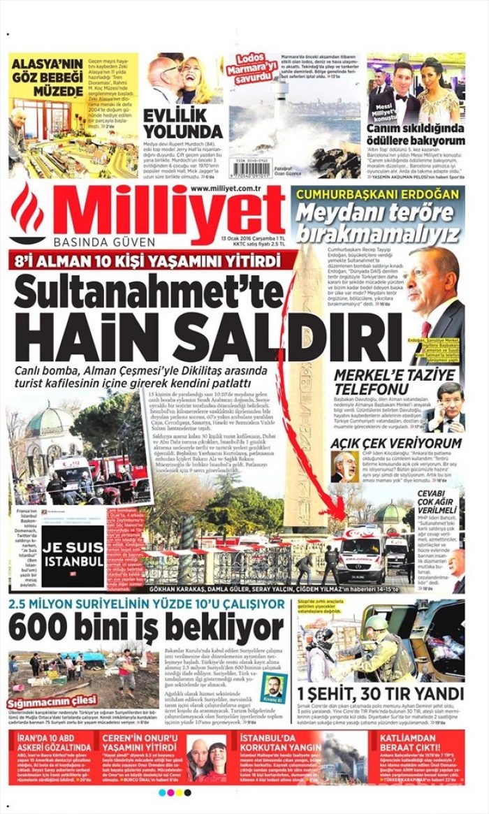 Günün gazete manşetleri  13 Ocak 2016