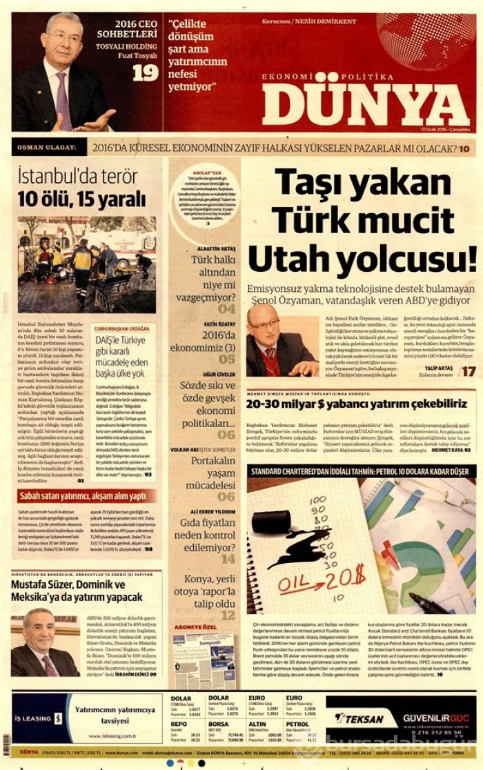 Günün gazete manşetleri  13 Ocak 2016