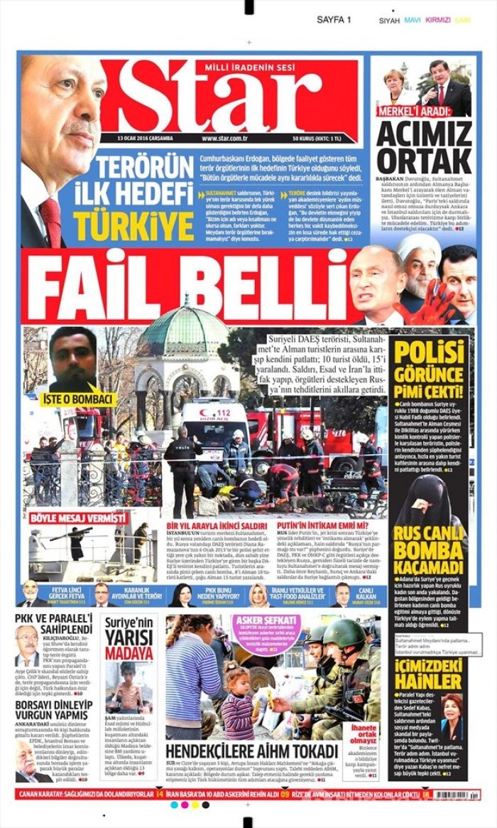 Günün gazete manşetleri  13 Ocak 2016