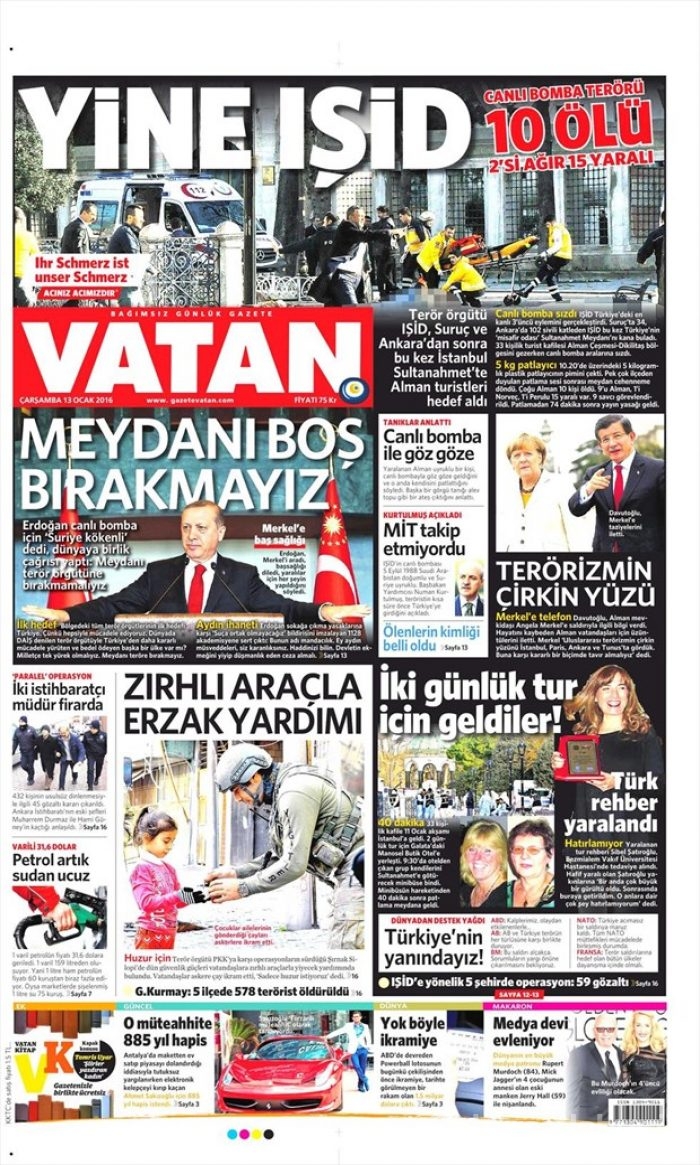 Günün gazete manşetleri  13 Ocak 2016