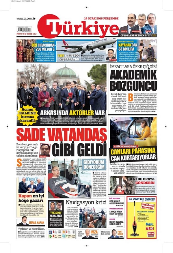 Günün gazete manşetleri 14 Ocak 2016