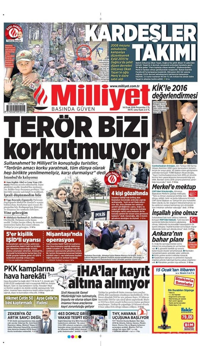 Günün gazete manşetleri 14 Ocak 2016