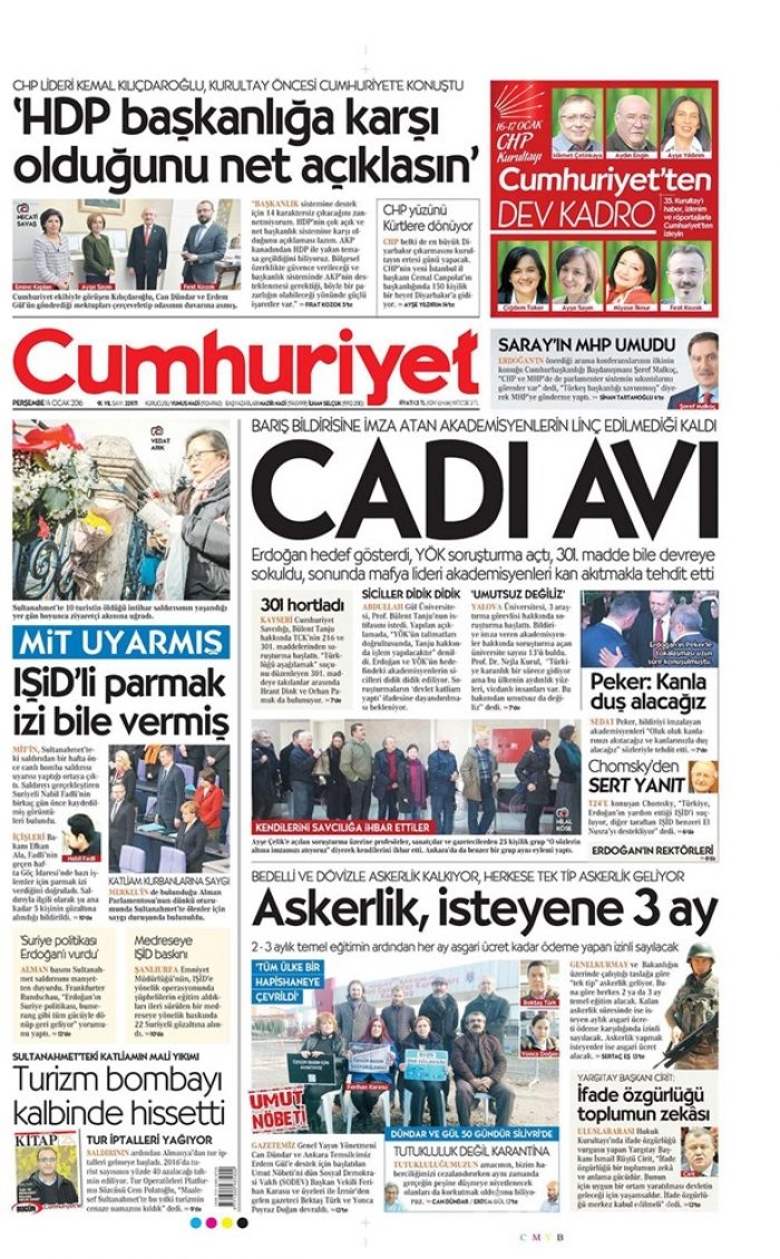 Günün gazete manşetleri 14 Ocak 2016