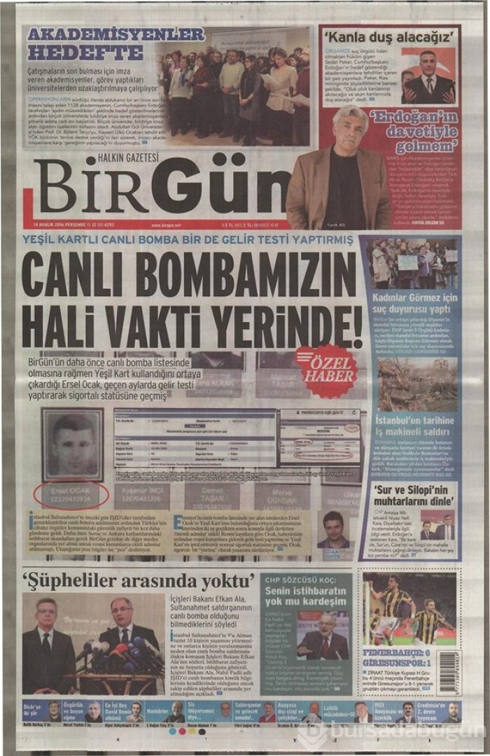 Günün gazete manşetleri 14 Ocak 2016