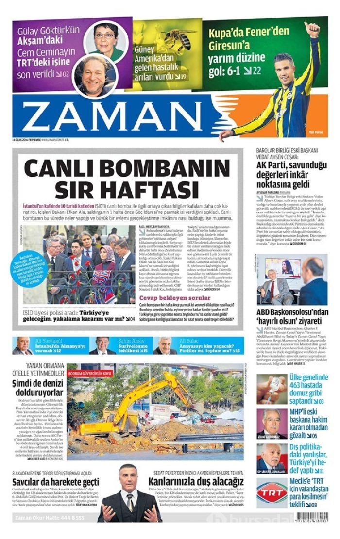 Günün gazete manşetleri 14 Ocak 2016