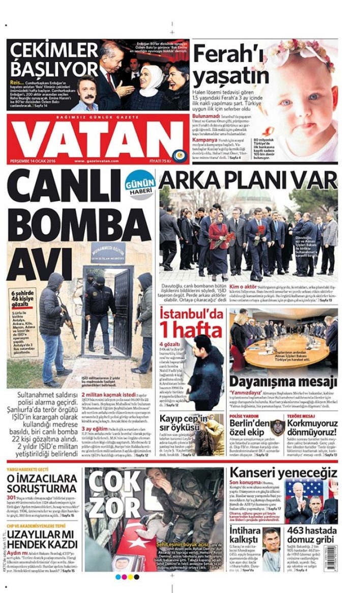 Günün gazete manşetleri 14 Ocak 2016