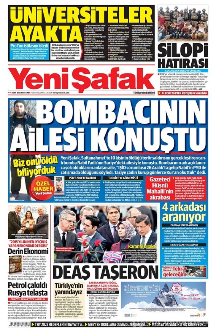 Günün gazete manşetleri 14 Ocak 2016