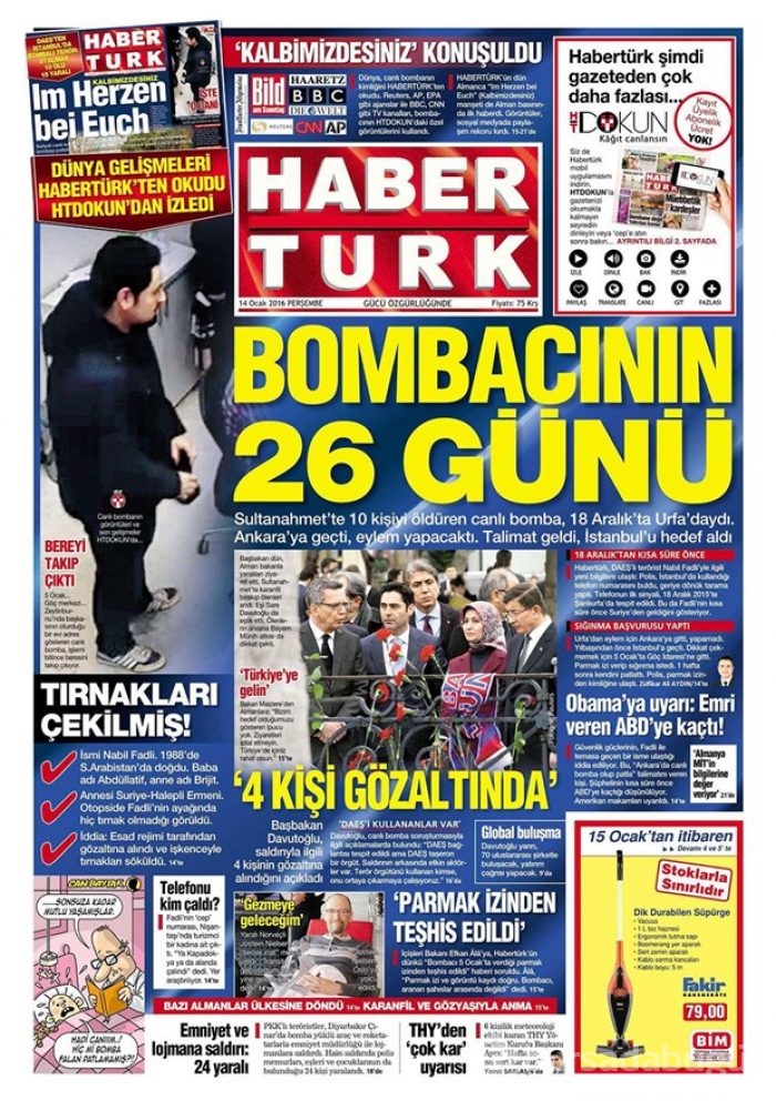 Günün gazete manşetleri 14 Ocak 2016