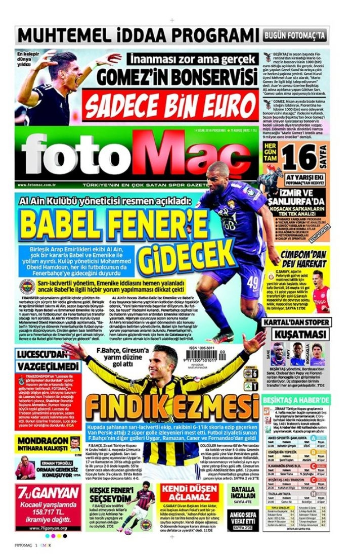 Günün gazete manşetleri 14 Ocak 2016