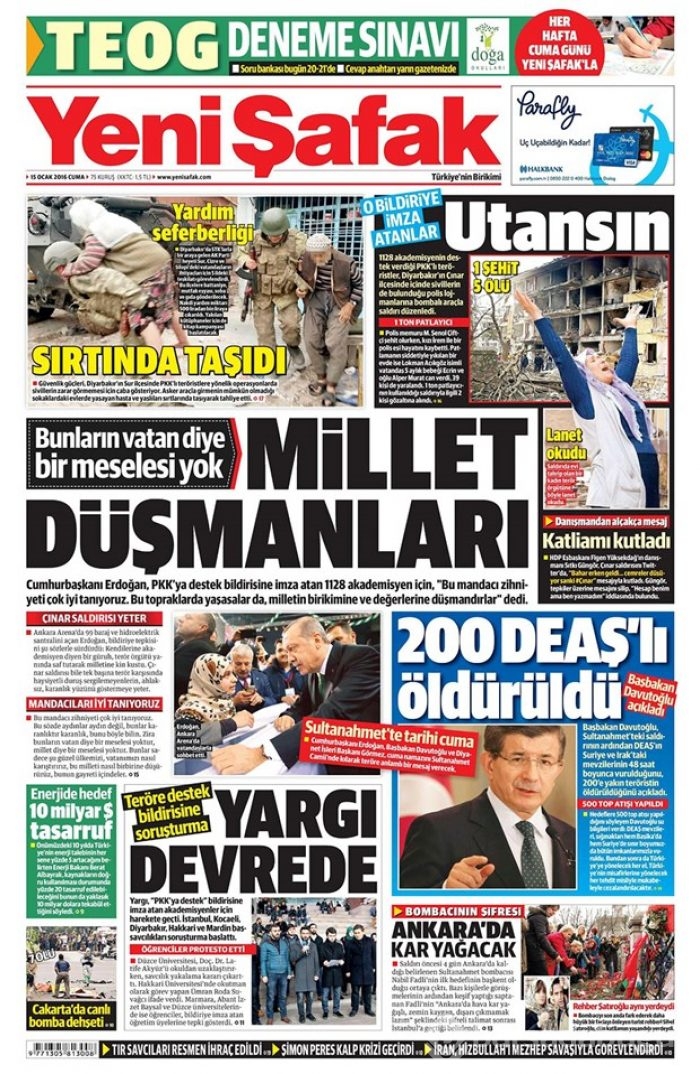 Günün gazete manşetleri  15 Ocak 2016