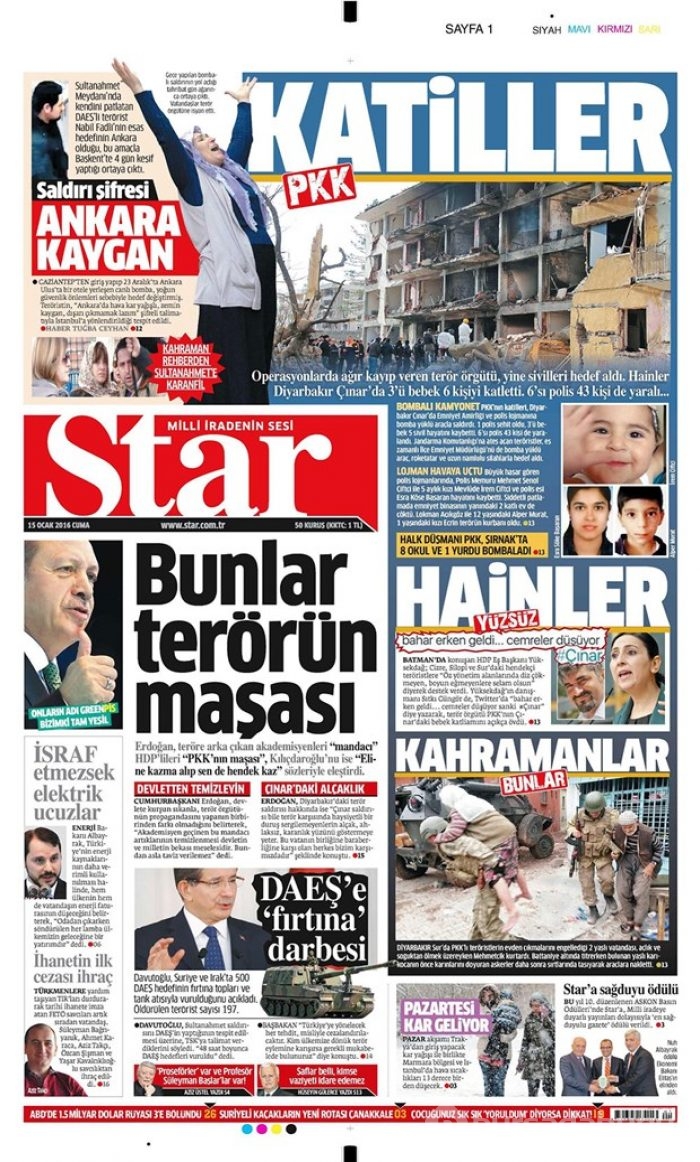 Günün gazete manşetleri  15 Ocak 2016