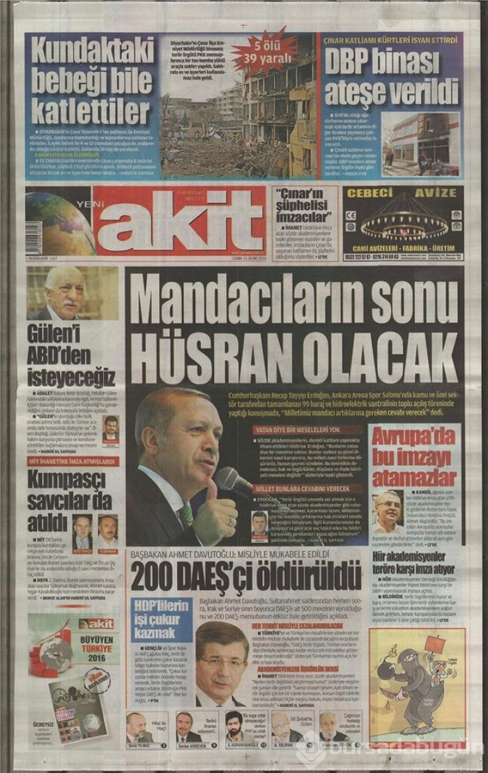 Günün gazete manşetleri  15 Ocak 2016