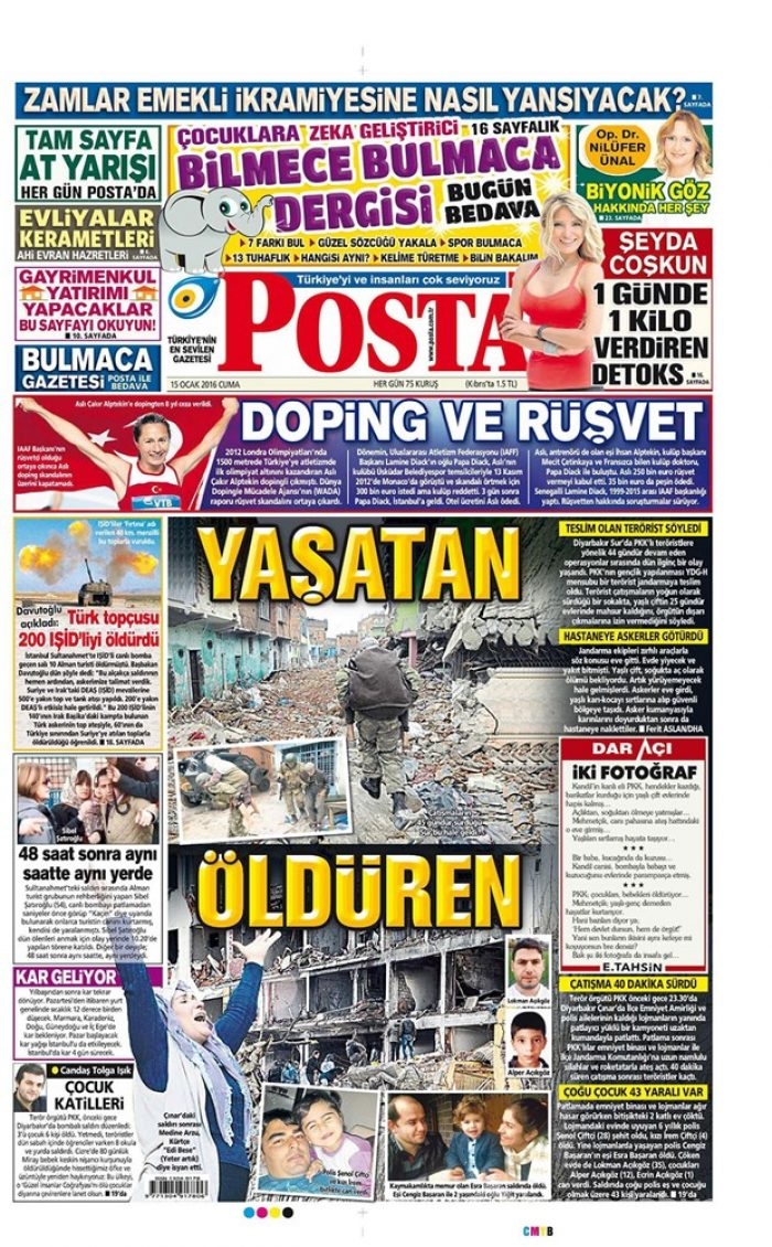 Günün gazete manşetleri  15 Ocak 2016