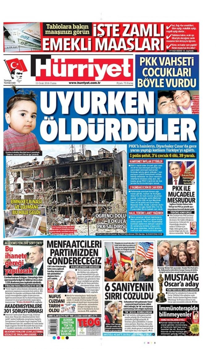 Günün gazete manşetleri  15 Ocak 2016