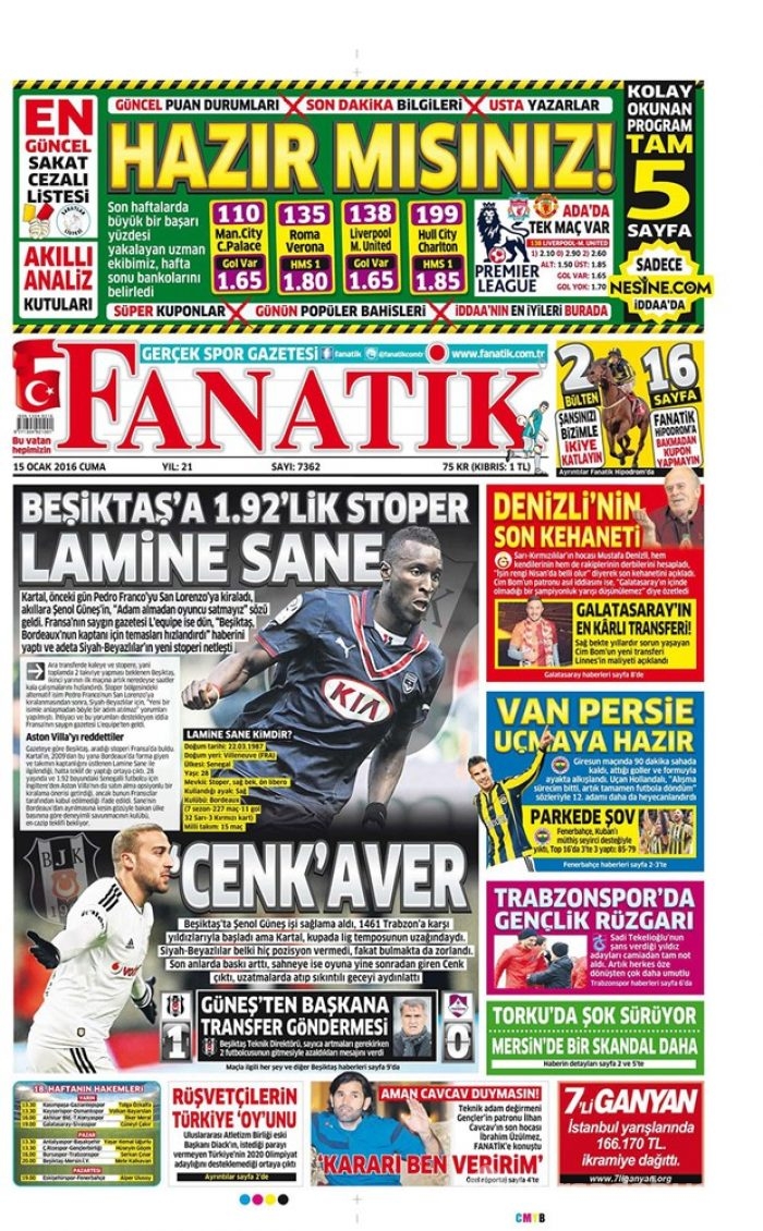 Günün gazete manşetleri  15 Ocak 2016