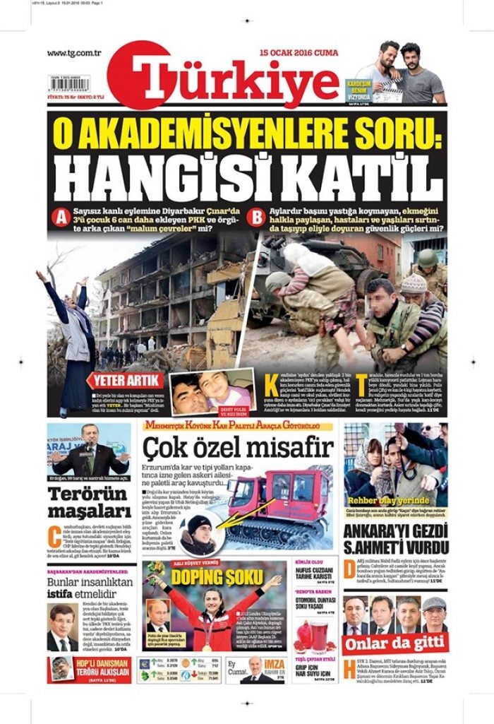 Günün gazete manşetleri  15 Ocak 2016