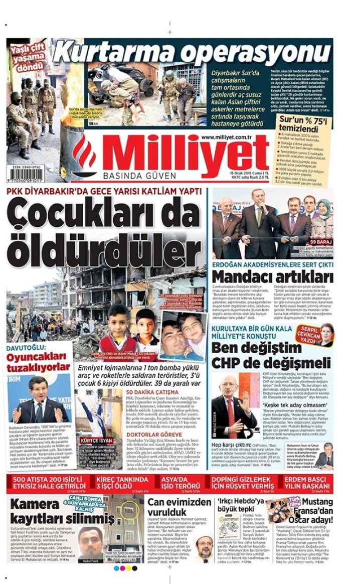 Günün gazete manşetleri  15 Ocak 2016