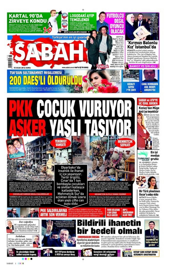 Günün gazete manşetleri  15 Ocak 2016