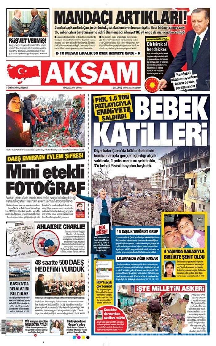 Günün gazete manşetleri  15 Ocak 2016