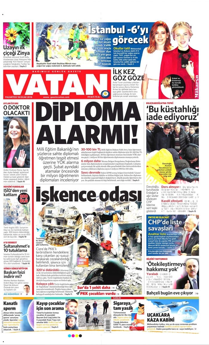 Gazete manşetleri (18 Ocak 2016)
