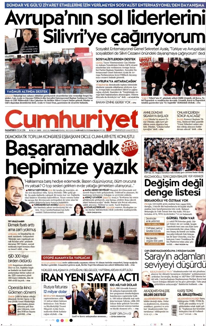 Gazete manşetleri (18 Ocak 2016)
