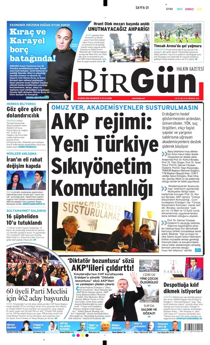 Gazete manşetleri (18 Ocak 2016)