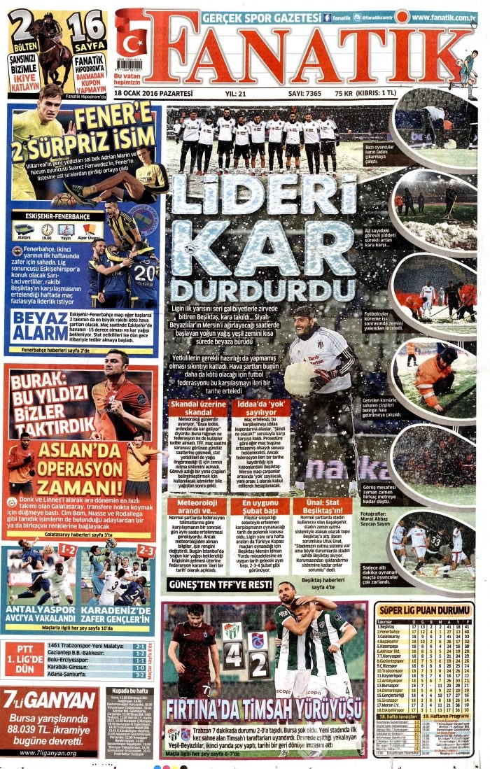 Gazete manşetleri (18 Ocak 2016)