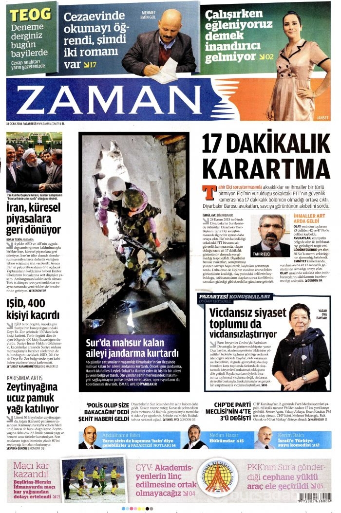 Gazete manşetleri (18 Ocak 2016)