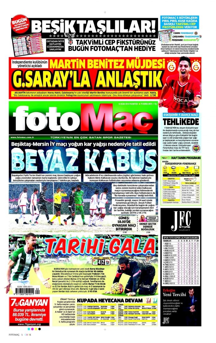 Gazete manşetleri (18 Ocak 2016)