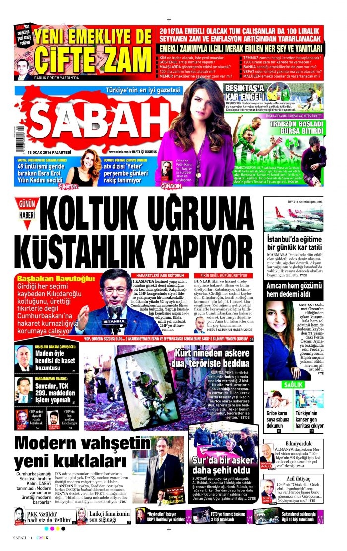 Gazete manşetleri (18 Ocak 2016)
