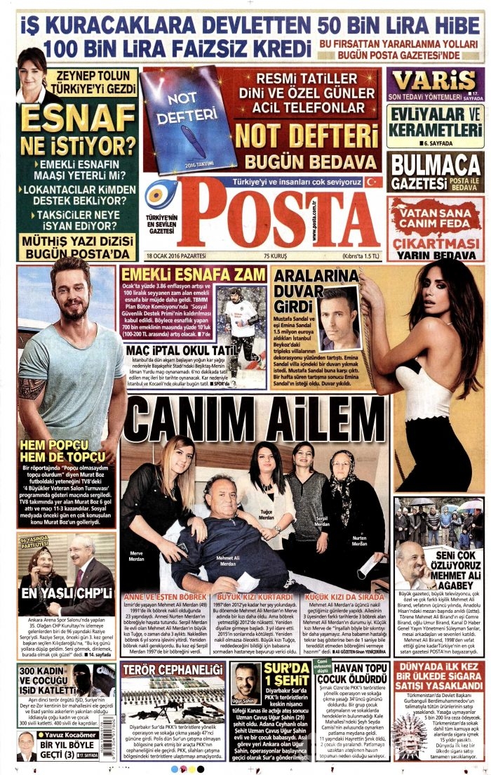 Gazete manşetleri (18 Ocak 2016)