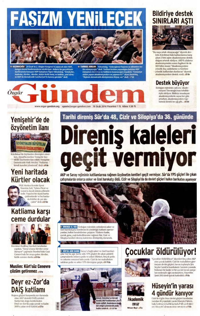 Gazete manşetleri (18 Ocak 2016)