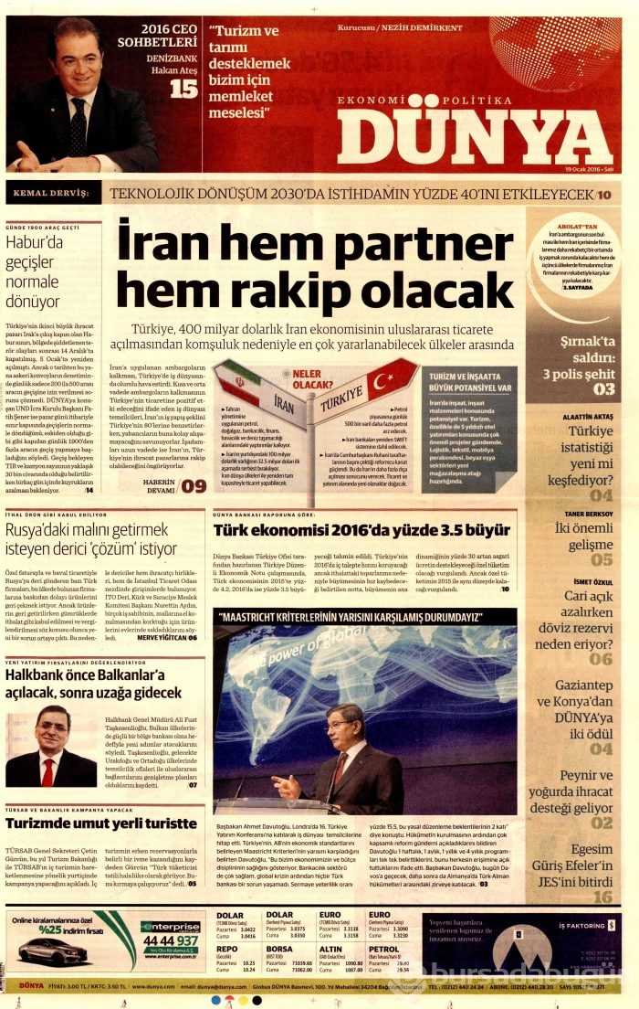 Gazete manşetleri (19 Ocak 2016)