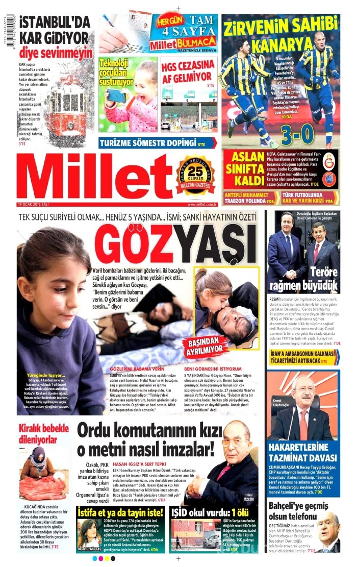 Gazete manşetleri (19 Ocak 2016)